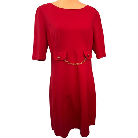 Trina Turk Gold Button & Chain Accented Dress, Red, Women's Size 10 - Picture 1 of 4